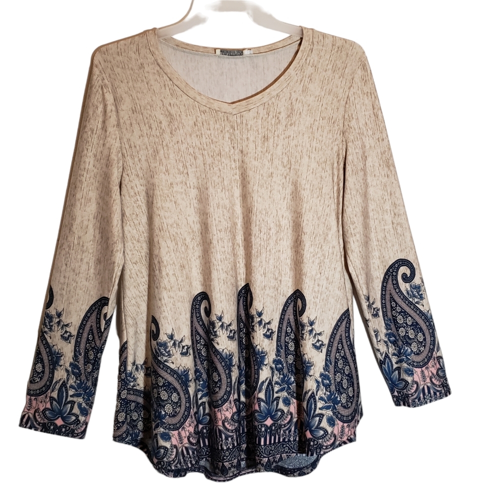 BaiShengGT women's XL large bottom trim paisley print pullover blouse. 3089